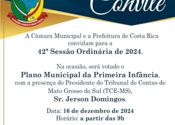 Câmara de Costa Rica vota Plano da Primeira Infância com presença de presidente do TCE-MS