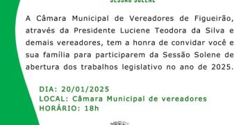 Câmara de Figueirão inicia atividades de 2025 com sessão solene nesta segunda-feira