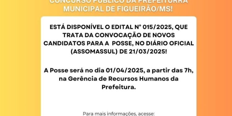 Prefeitura de Figueirão anuncia posse de aprovados em concurso público
