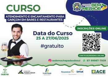 Chapadão do Sul oferece curso gratuito para garçons com foco em atendimento e experiência do cliente