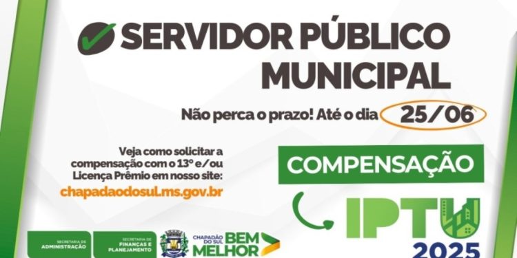Termina hoje prazo para servidores de Chapadão do Sul solicitar compensação do IPTU