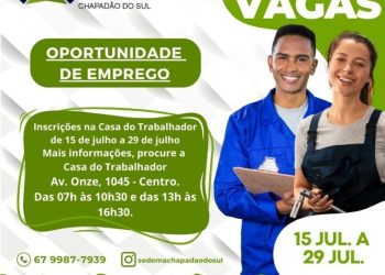 200 novas vagas de emprego são abertas pela Casa do Trabalhador de Chapadão do Sul
