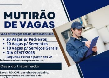 Mutirão oferecerá 50 vagas de emprego em Costa Rica nesta segunda