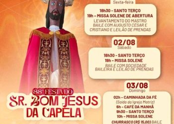 Festa do Senhor Bom Jesus da Capela será realizada em Costa Rica com Caminhada da Fé