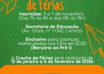Prefeitura de Chapadão do Sul organiza creche de férias para dezembro; inscrições vão até 7 de novembro