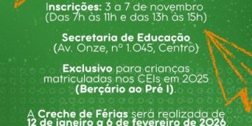 Prefeitura de Chapadão do Sul organiza creche de férias para dezembro; inscrições vão até 7 de novembro