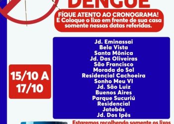 Ação em Costa Rica intensifica visitas domiciliares e recolhe inservíveis até quinta-feira