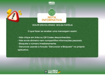 Chapadão do Sul alerta sobre falso cancelamento do Bolsa Família com cobrança de R$ 39,78 via PIX